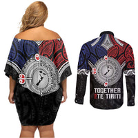 Aotearoa and Samoa Mo Te Tiriti Couples Matching Off Shoulder Short Dress and Long Sleeve Button Shirt Tangata Moana Stand with Tangata Whenua LT9 - Polynesian Pride