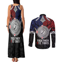 Aotearoa and Samoa Mo Te Tiriti Couples Matching Tank Maxi Dress and Long Sleeve Button Shirt Tangata Moana Stand with Tangata Whenua LT9 - Polynesian Pride
