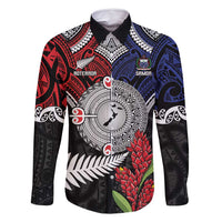 Aotearoa and Samoa Mo Te Tiriti Family Matching Long Sleeve Bodycon Dress and Hawaiian Shirt Tangata Moana Stand with Tangata Whenua LT9 Dad's Shirt - Long Sleeve Blue - Polynesian Pride