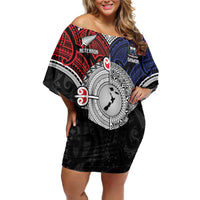 Aotearoa and Samoa Mo Te Tiriti Family Matching Off Shoulder Short Dress and Hawaiian Shirt Tangata Moana Stand with Tangata Whenua LT9 Mom's Dress Blue - Polynesian Pride