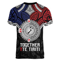 Aotearoa and Samoa Mo Te Tiriti Women V-Neck T-Shirt Tangata Moana Stand with Tangata Whenua LT9 - Polynesian Pride
