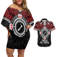 Aotearoa Proud To Be Maori Couples Matching Off Shoulder Short Dress and Hawaiian Shirt New Zealand Fight Together LT9 Red - Polynesian Pride