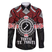 Aotearoa Proud To Be Maori Family Matching Off Shoulder Maxi Dress and Hawaiian Shirt New Zealand Fight Together LT9 Dad's Shirt - Long Sleeve Red - Polynesian Pride
