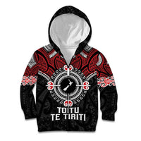 Aotearoa Proud To Be Maori Kid Hoodie New Zealand Fight Together LT9 Zip Hoodie Red - Polynesian Pride