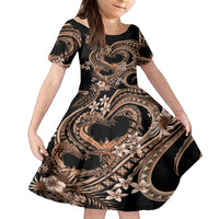Polynesia Valentines Day Forever In My Heart Tattoo Family Matching Puletasi and Hawaiian Shirt Gold Style LT9 Daughter's Dress Gold - Polynesian Pride