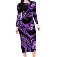 Polynesia Valentines Day Forever In My Heart Tattoo Family Matching Long Sleeve Bodycon Dress and Hawaiian Shirt Purple Style LT9 Mom's Dress Purple - Polynesian Pride