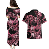 Polynesia Valentines Day Forever In My Heart Tattoo Couples Matching Puletasi and Hawaiian Shirt Pink Style LT9 - Polynesian Pride