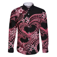 Polynesia Valentines Day Forever In My Heart Tattoo Family Matching Off Shoulder Maxi Dress and Hawaiian Shirt Pink Style LT9 Dad's Shirt - Long Sleeve Pink - Polynesian Pride