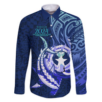 Personalised Northern Mariana Islands Family Matching Off Shoulder Long Sleeve Dress and Hawaiian Shirt Commonwealth Day 2024 LT9 Dad's Shirt - Long Sleeve Ocean Blue - Polynesian Pride