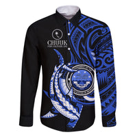 Personalised Chuuk FSM Culture Day Family Matching Mermaid Dress and Hawaiian Shirt Hammerhead Shark Tattoo 2024 LT9 Dad's Shirt - Long Sleeve Blue - Polynesian Pride