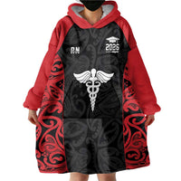 New Zealand Nurse RN 2026 Personalised Wearable Blanket Hoodie Red Maori Pattern Cultural Pride LT9 - Polynesian Pride