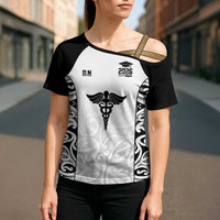 New Zealand Nurse RN 2026 Personalised Cross Shoulder Shirt White Maori Pattern Cultural Pride