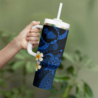 Hawaii Maui Islands Pacific Plumeria Tumbler With Handle Blue Polynesian Tattoo