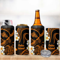 Hawaii Oahu Islands Pacific Plumeria 4 in 1 Can Cooler Tumbler Gold Polynesian Tattoo LT9 - Polynesian Pride