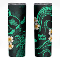 Hawaii Oahu Islands Pacific Plumeria Skinny Tumbler Turquoise Polynesian Tattoo LT9 Turquoise - Polynesian Pride