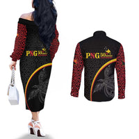 Papua New Guinea 50th Independence Day Couples Matching Off The Shoulder Long Sleeve Dress and Long Sleeve Button Shirt Simple Oro Tapa Pattern LT9 - Polynesian Pride