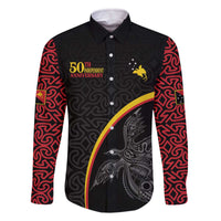 Papua New Guinea 50th Independence Day Family Matching Off The Shoulder Long Sleeve Dress and Hawaiian Shirt Simple Oro Tapa Pattern LT9 Dad's Shirt - Long Sleeve Black - Polynesian Pride