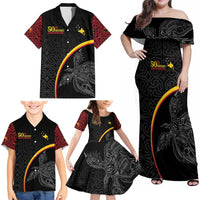 Papua New Guinea 50th Independence Day Family Matching Off Shoulder Maxi Dress and Hawaiian Shirt Simple Oro Tapa Pattern LT9 - Polynesian Pride