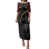 Papua New Guinea 50th Independence Day Family Matching Puletasi and Hawaiian Shirt Simple Oro Tapa Pattern LT9 Mom's Dress Black - Polynesian Pride
