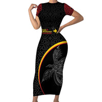 Papua New Guinea 50th Independence Day Family Matching Short Sleeve Bodycon Dress and Hawaiian Shirt Simple Oro Tapa Pattern LT9 Mom's Dress Black - Polynesian Pride