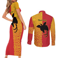 Papua New Guinea Oro Tapa Personalised Couples Matching Short Sleeve Bodycon Dress and Long Sleeve Button Shirt Simple Bird of Paradise Style LT9 - Polynesian Pride