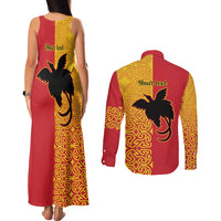 Papua New Guinea Oro Tapa Personalised Couples Matching Tank Maxi Dress and Long Sleeve Button Shirt Simple Bird of Paradise Style LT9 - Polynesian Pride