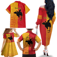 Papua New Guinea Oro Tapa Personalised Family Matching Off The Shoulder Long Sleeve Dress and Hawaiian Shirt Simple Bird of Paradise Style LT9 - Polynesian Pride