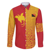 Papua New Guinea Oro Tapa Personalised Family Matching Summer Maxi Dress and Hawaiian Shirt Simple Bird of Paradise Style LT9 Dad's Shirt - Long Sleeve Red - Polynesian Pride
