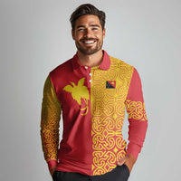 Papua New Guinea Oro Tapa Personalised Long Sleeve Polo Shirt Simple Bird of Paradise Style LT9 - Polynesian Pride