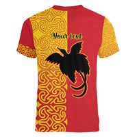 Papua New Guinea Oro Tapa Personalised Women V-Neck T-Shirt Simple Bird of Paradise Style LT9 - Polynesian Pride