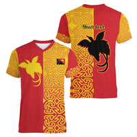 Papua New Guinea Oro Tapa Personalised Women V-Neck T-Shirt Simple Bird of Paradise Style LT9 - Polynesian Pride