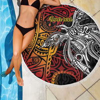 Papua New Guinea Sepik Personalised Beach Blanket PNG Bird of Paradise Tattoo LT9 - Polynesian Pride