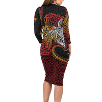 Papua New Guinea Sepik Personalised Long Sleeve Bodycon Dress PNG Bird of Paradise Tattoo LT9 - Polynesian Pride