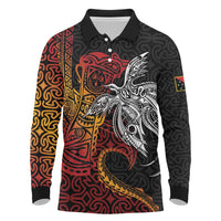 Papua New Guinea Sepik Personalised Long Sleeve Polo Shirt PNG Bird of Paradise Tattoo LT9 Black - Polynesian Pride
