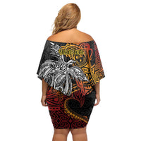 Papua New Guinea Sepik Personalised Off Shoulder Short Dress PNG Bird of Paradise Tattoo LT9 - Polynesian Pride