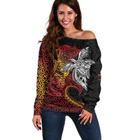 Papua New Guinea Sepik Personalised Off Shoulder Sweater PNG Bird of Paradise Tattoo LT9 Women Black - Polynesian Pride