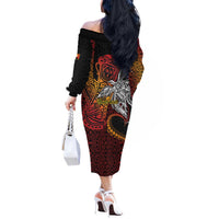 Papua New Guinea Sepik Personalised Off The Shoulder Long Sleeve Dress PNG Bird of Paradise Tattoo LT9 - Polynesian Pride