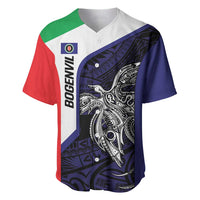 Personalised PNG Bougainville Baseball Jersey Bird of Paradise Tattoo Flag Motif LT9 Blue - Polynesian Pride
