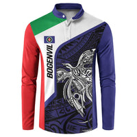 Personalised PNG Bougainville Button Sweatshirt Bird of Paradise Tattoo Flag Motif LT9 Blue - Polynesian Pride