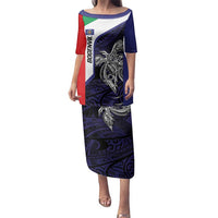 Personalised PNG Bougainville Family Matching Puletasi and Hawaiian Shirt Bird of Paradise Tattoo Flag Motif LT9 Mom's Dress Blue - Polynesian Pride