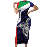Personalised PNG Bougainville Family Matching Short Sleeve Bodycon Dress and Hawaiian Shirt Bird of Paradise Tattoo Flag Motif LT9 Mom's Dress Blue - Polynesian Pride