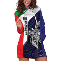 Personalised PNG Bougainville Hoodie Dress Bird of Paradise Tattoo Flag Motif LT9 Blue - Polynesian Pride
