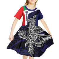 Personalised PNG Bougainville Kid Short Sleeve Dress Bird of Paradise Tattoo Flag Motif LT9 - Polynesian Pride