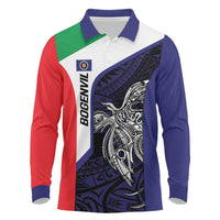 Personalised PNG Bougainville Long Sleeve Polo Shirt Bird of Paradise Tattoo Flag Motif LT9 Blue - Polynesian Pride