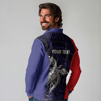Personalised PNG Bougainville Long Sleeve Polo Shirt Bird of Paradise Tattoo Flag Motif LT9 - Polynesian Pride
