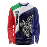 Personalised PNG Bougainville Long Sleeve Shirt Bird of Paradise Tattoo Flag Motif LT9 Unisex Blue - Polynesian Pride