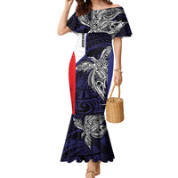 Personalised PNG Bougainville Mermaid Dress Bird of Paradise Tattoo Flag Motif LT9 Women Blue - Polynesian Pride