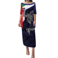 Personalised PNG Bougainville Puletasi Bird of Paradise Tattoo Flag Motif LT9 Long Dress Blue - Polynesian Pride