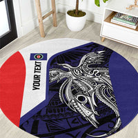 Personalised PNG Bougainville Round Carpet Bird of Paradise Tattoo Flag Motif LT9 Blue - Polynesian Pride