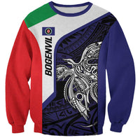 Personalised PNG Bougainville Sweatshirt Bird of Paradise Tattoo Flag Motif LT9 Unisex Blue - Polynesian Pride